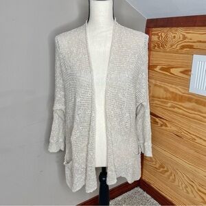 Eileen Fisher Linen Blend Open Front Knit Cardigan Cream Beige Extra Large XL